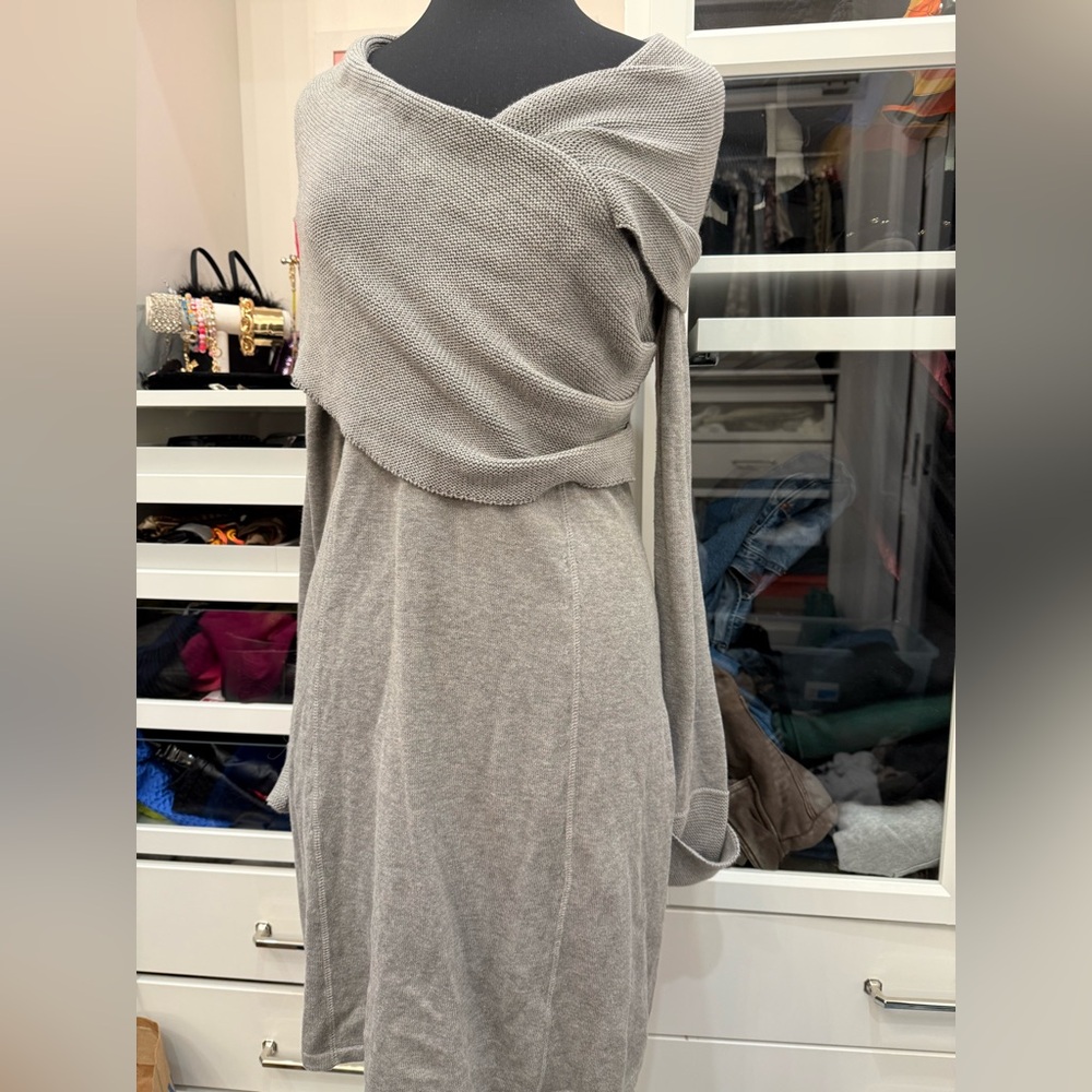 DAKINI GRAY KNIT DRESS CRISS CROSS SWEATER MEDIUM